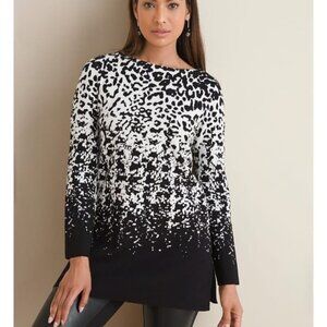 Chico's  Animal Print Long Sleeve Knit Tunic Sweater